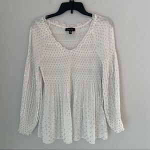 Melissa Paige Women’s Long Sleeve Rubbed Top A Line V Neck Sheer Top